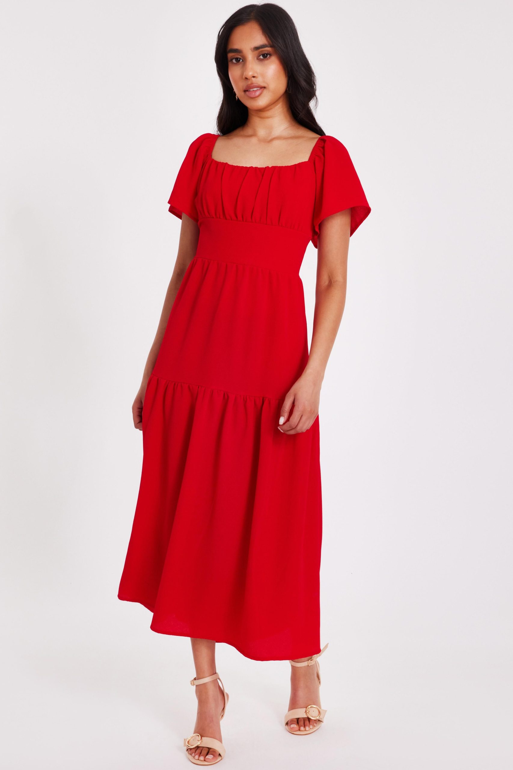 Red Petite Short Sleeve Midaxi Dress