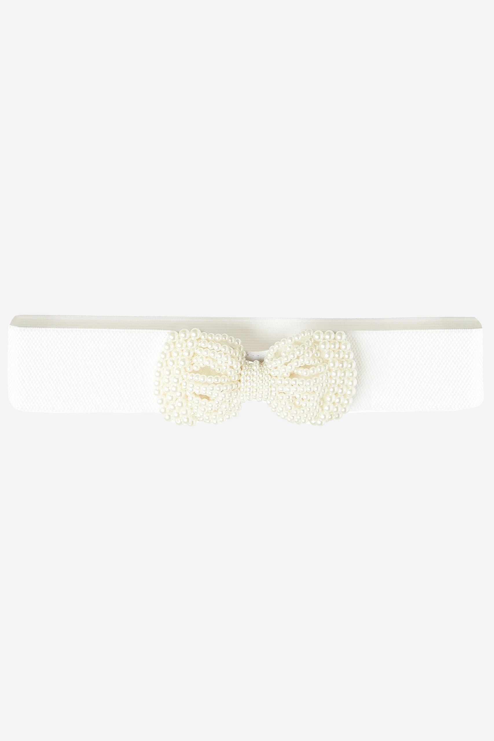 White Pearl Bow Stretch Belt