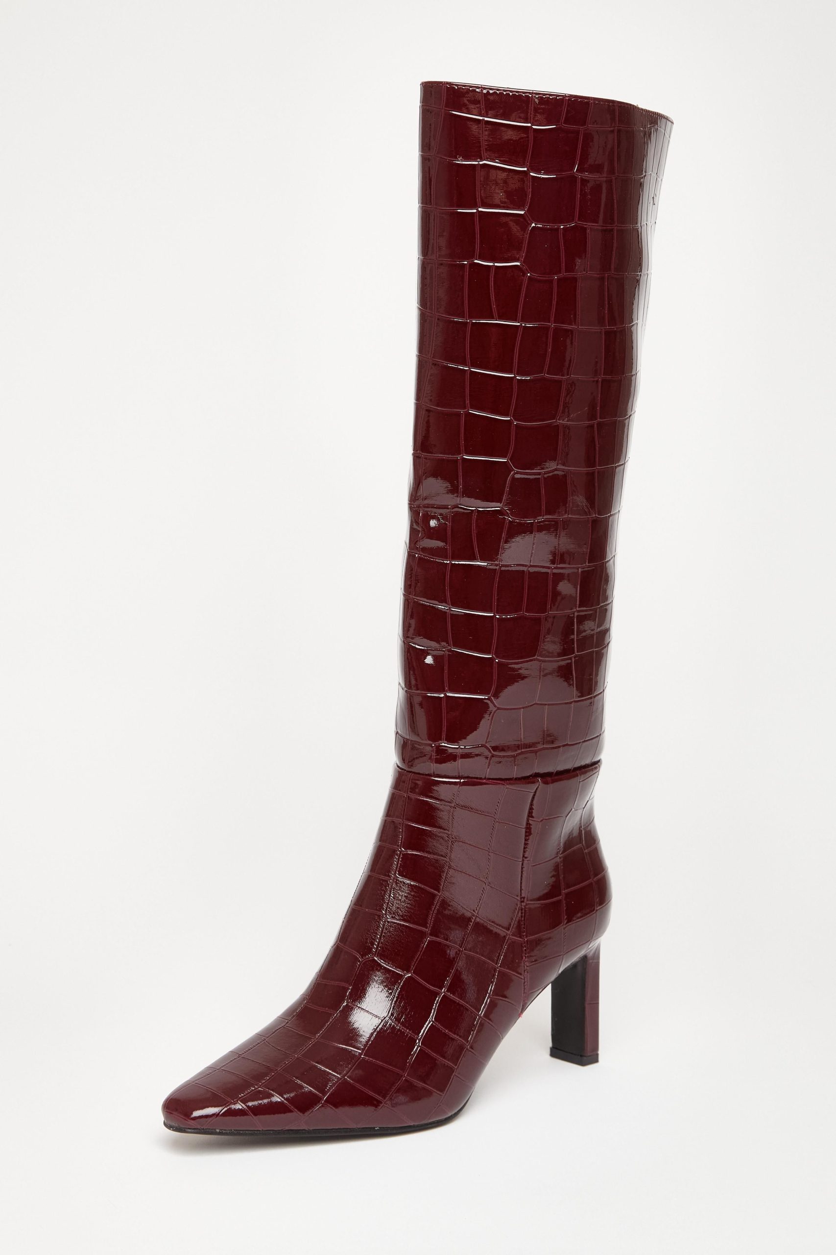 Burgundy Croc Knee High Boots