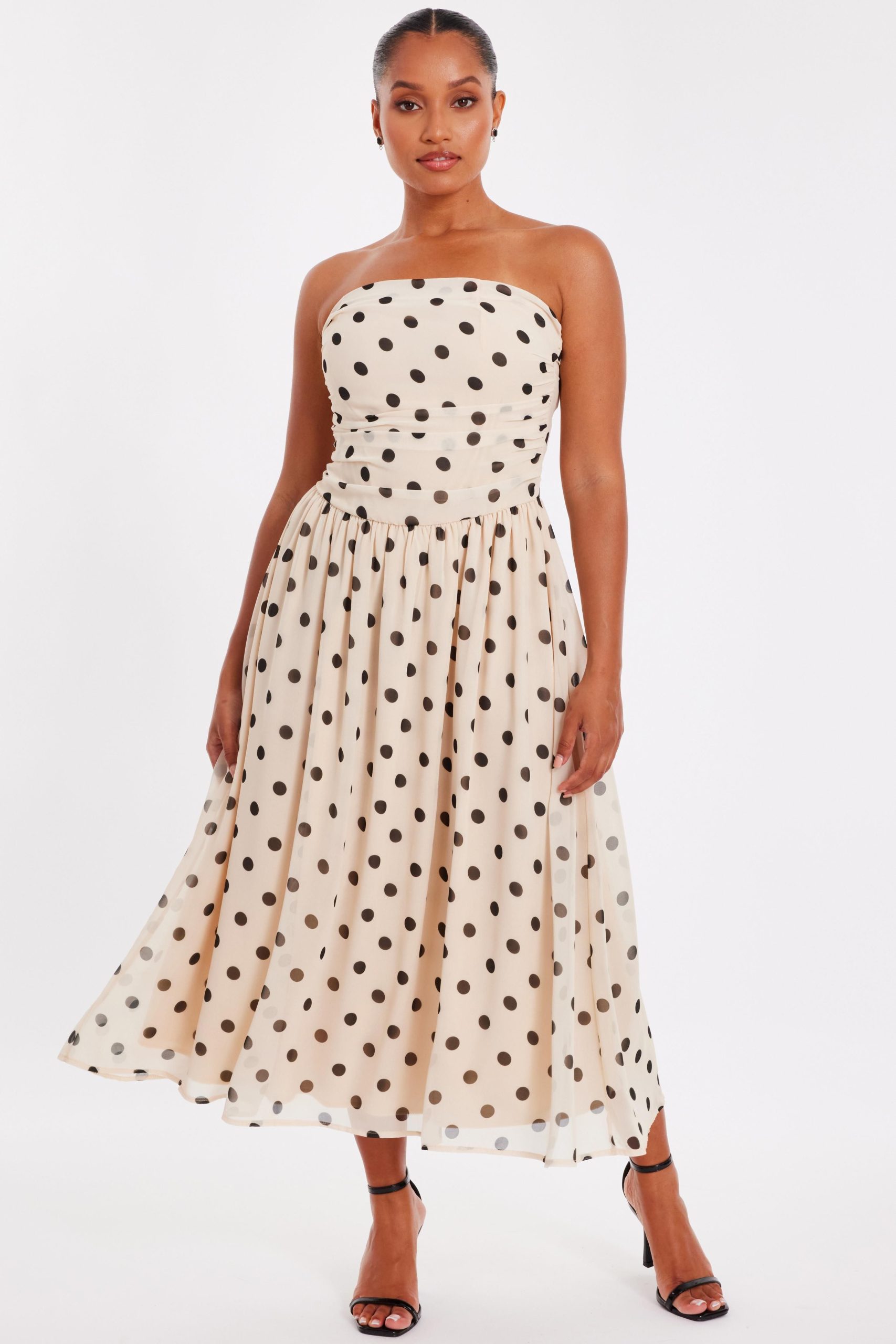Stone Petite Chiffon Polka Dot Midi Dress
