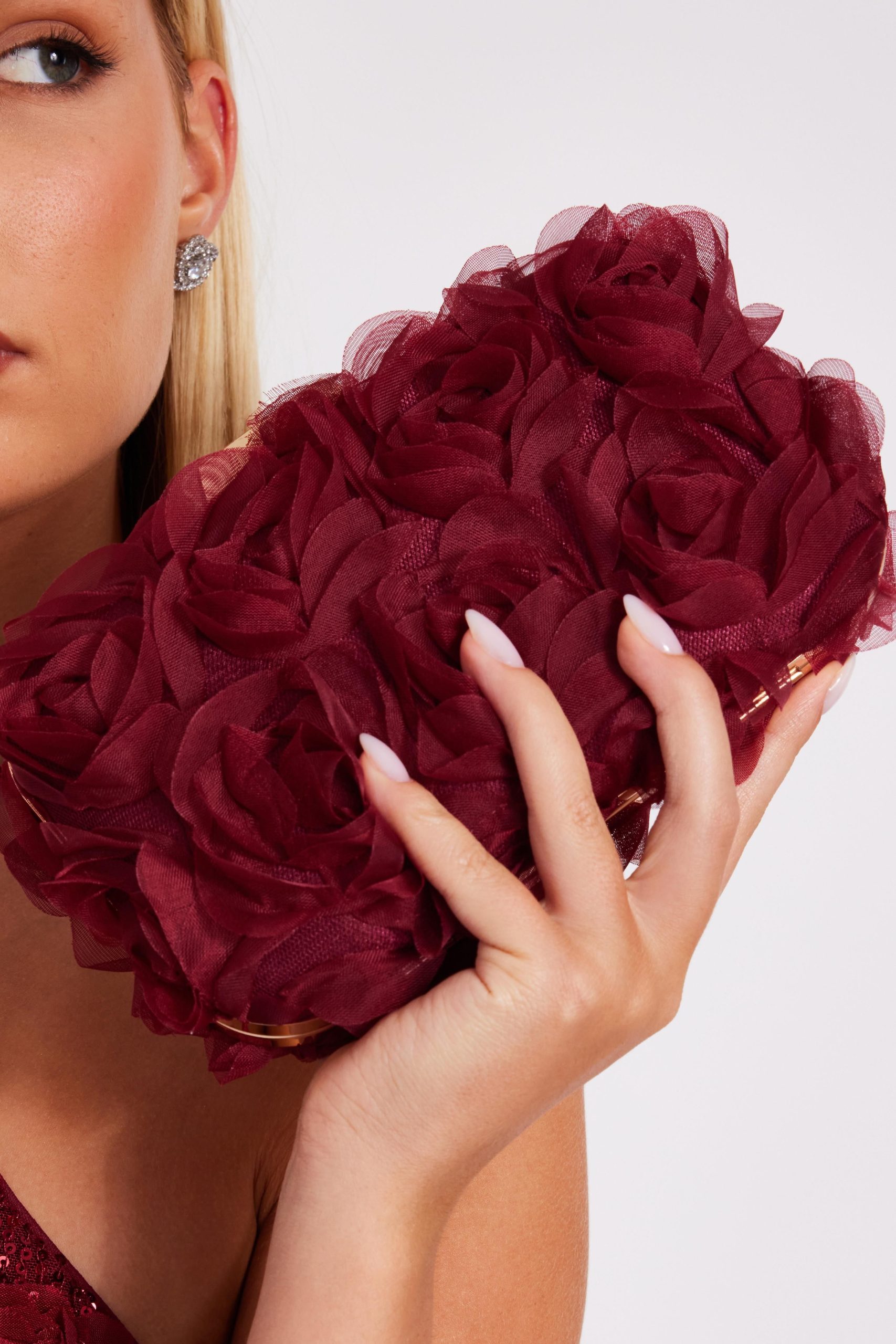 Burgundy Organza Rose Box Bag