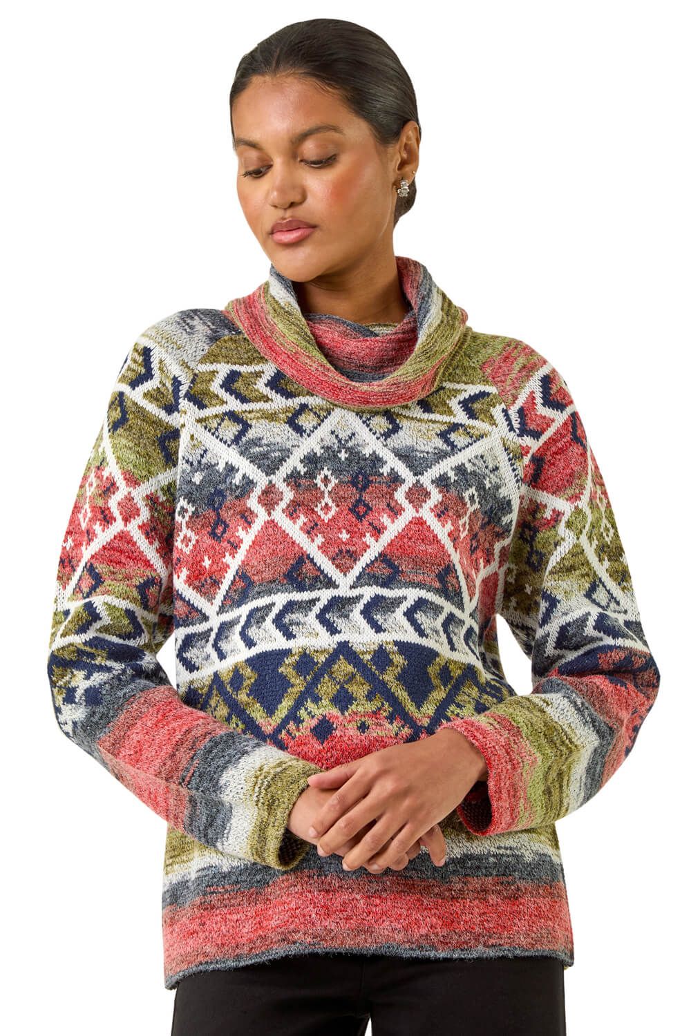 Aztec Print Roll Neck Knit Jumper