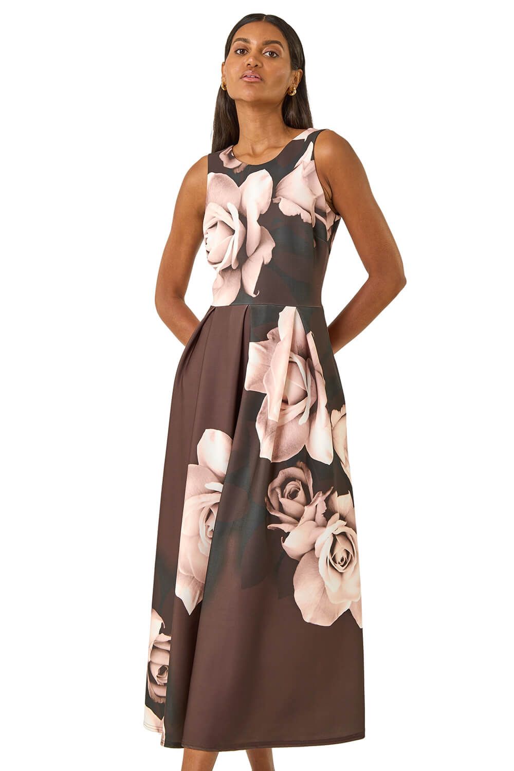 Floral Print Premium Stretch Midi Dress