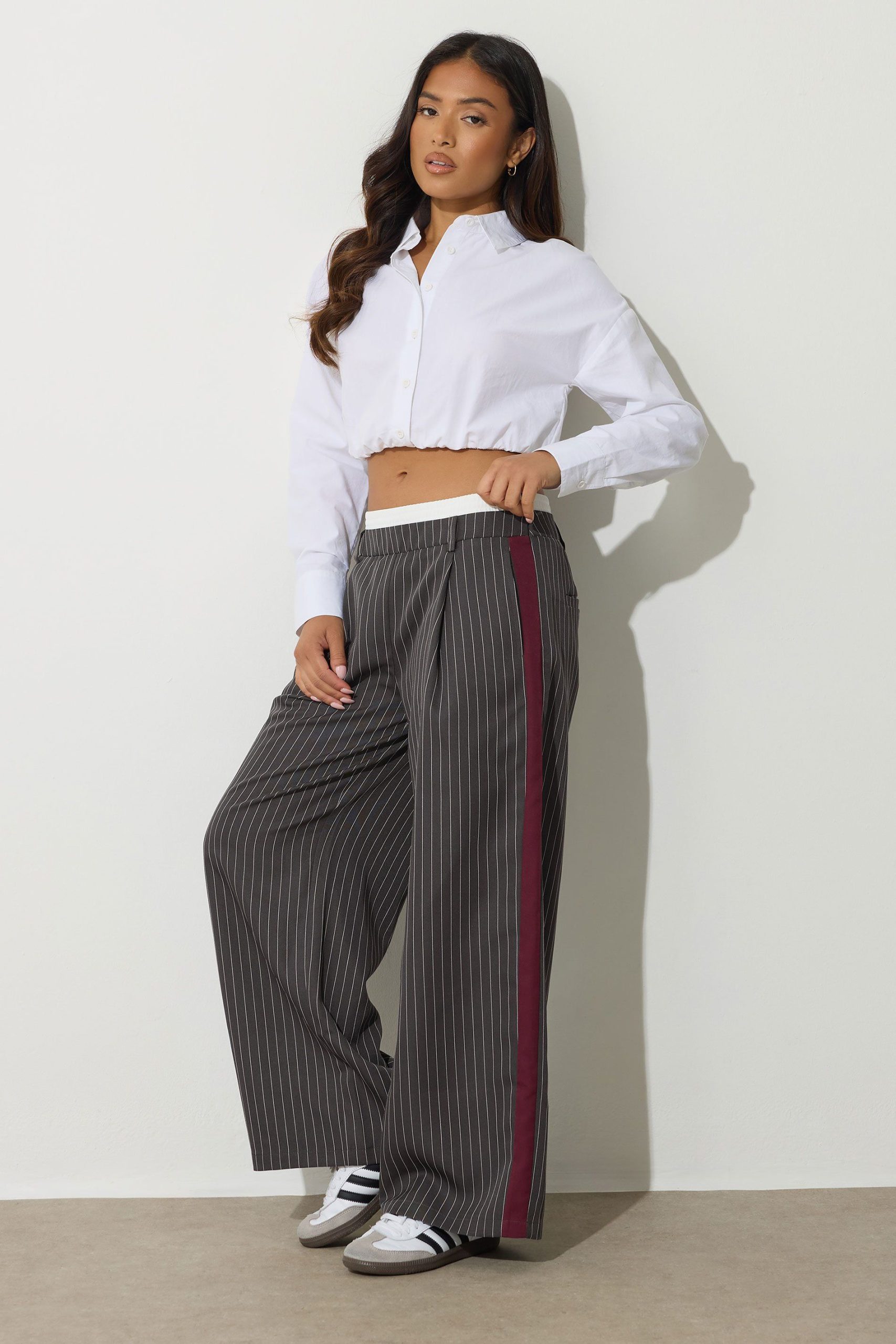 Petite Pinstripe Wide Leg Trousers