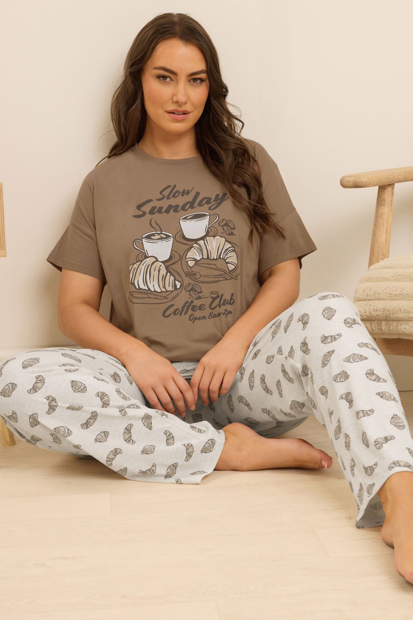 'Coffee Club' Wide Leg Pyjama Set