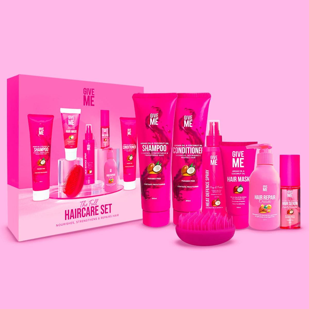 Full Pink Hair Care Strengthen & Repair Gift Set - Argan & Coconut Oil