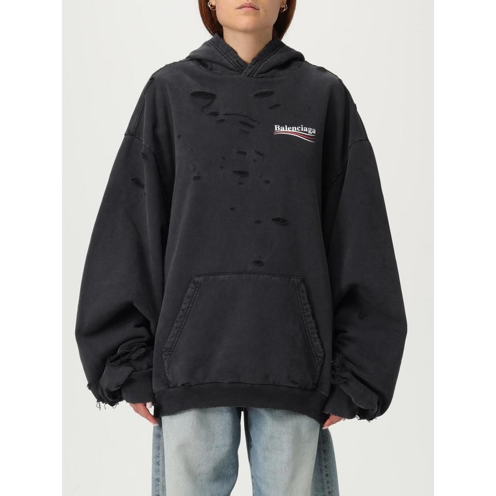 Distressed Effect Hoodie with Drawstring Hood and Front Pouch Pocket