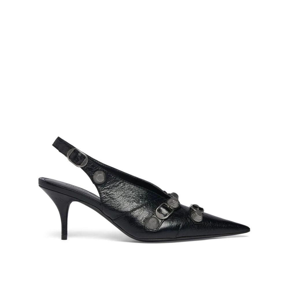 Cagole Slingback Pumps with Decorative Buckles and Stud Embellishment