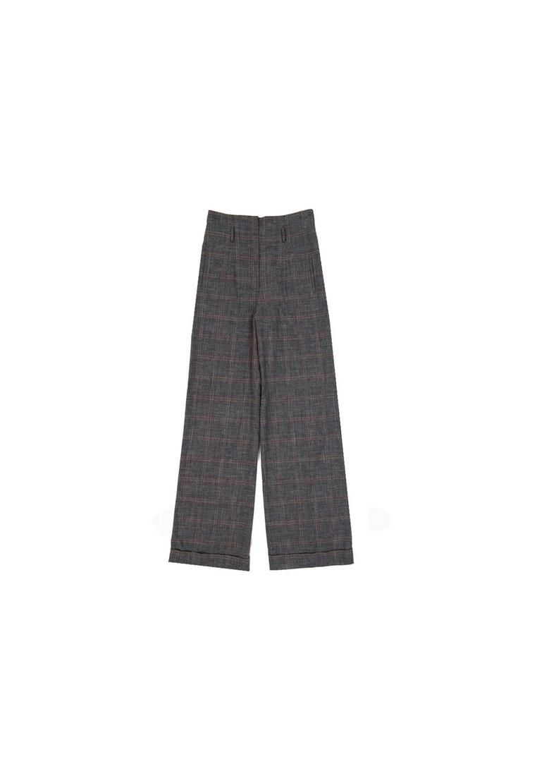 Cotton and Wool Flared Trousers with Prince of Wales Check Pattern