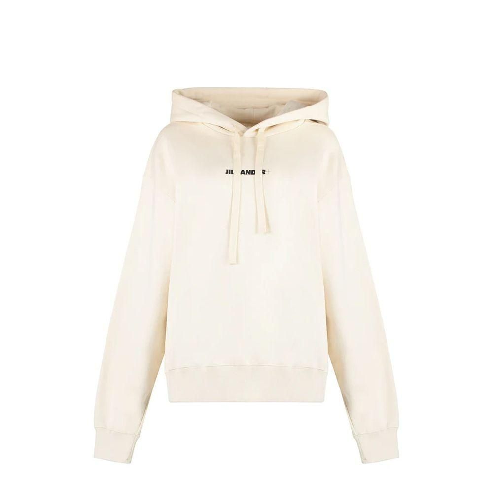 Cotton Hooded Sweatshirt with Front Logo Print and Ribbed Trims Women
