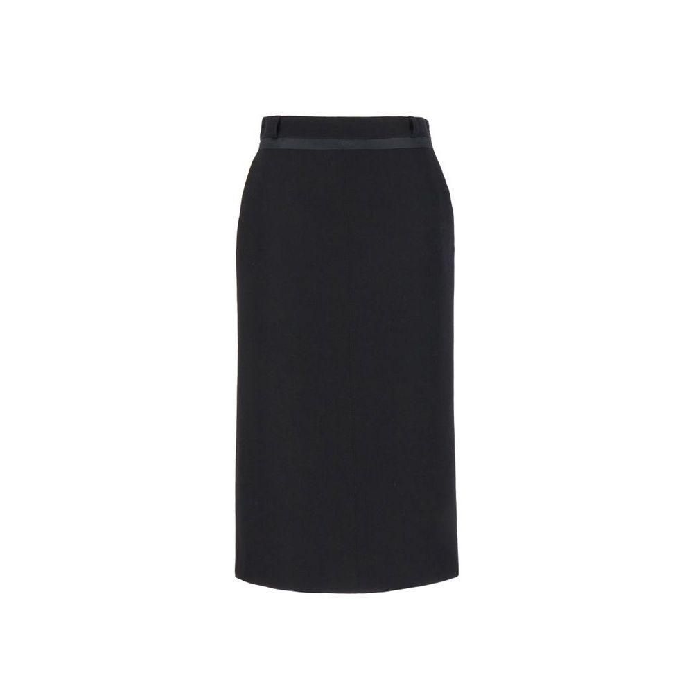 Virgin Wool Skirt with Silk Lining and Cut-Out Detail- Black