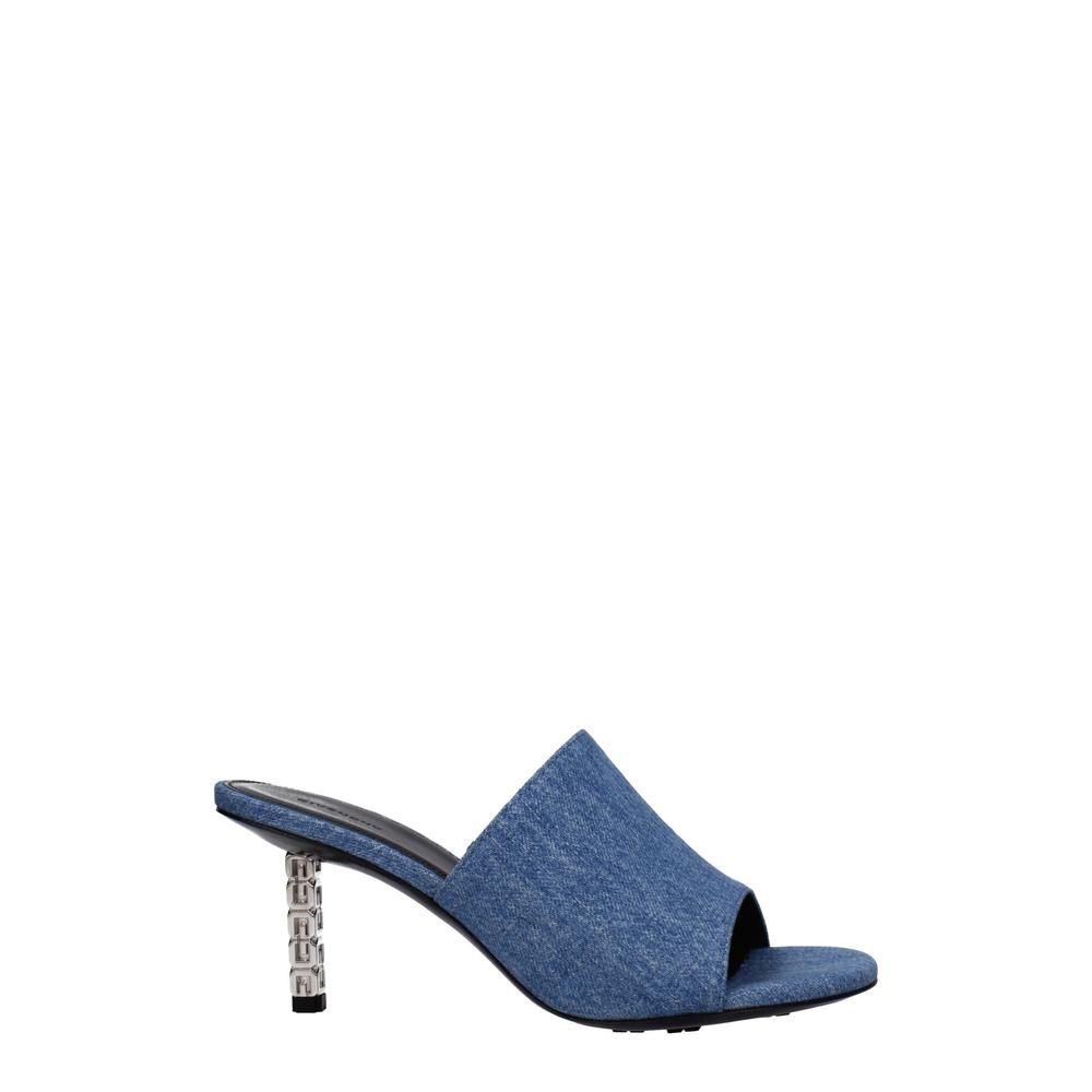Fabric Mid Heel Open Toe Sandal with Leather Sole- Blue