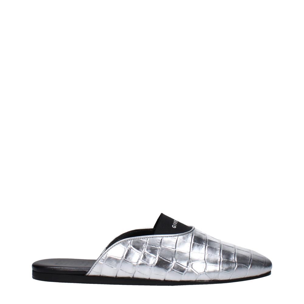 Leather Slipper with Front Logo and Square Toe- Gray Sandals
