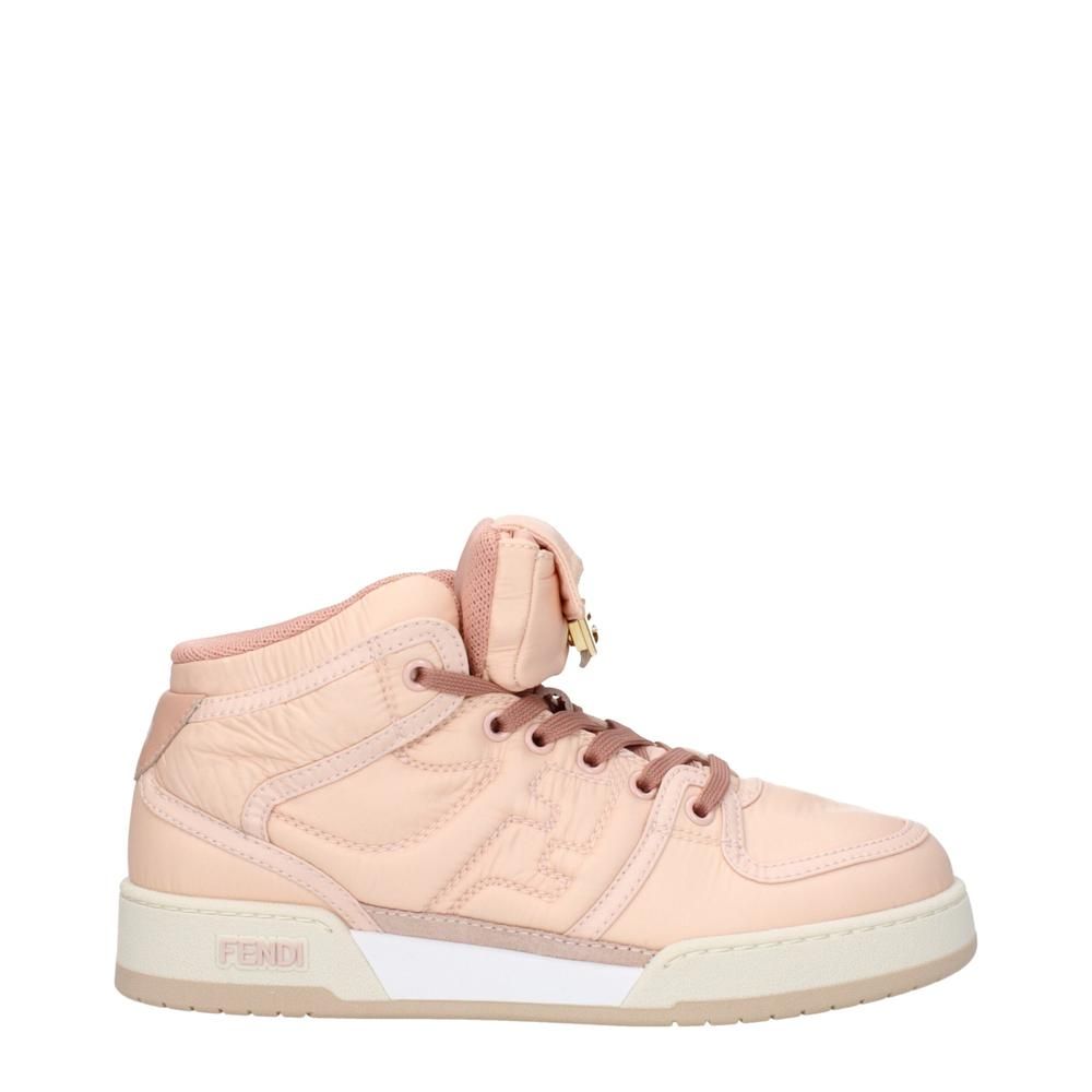 Nylon High Top Sneakers with Logo Accents- Pink