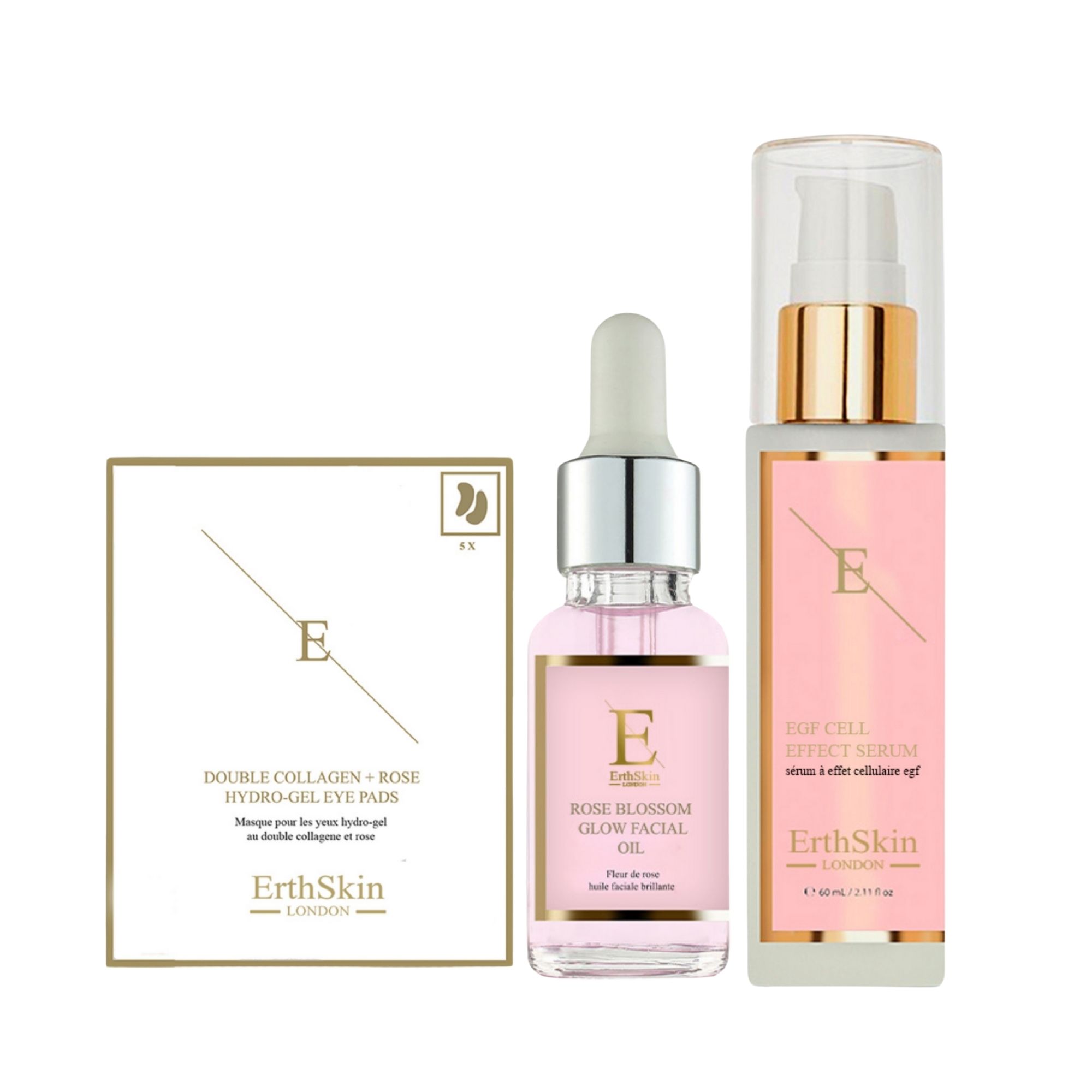 Anti-Aging Luxe Set: EGF Serum + Rose Glow Oil & D.Collagen Eye Pads