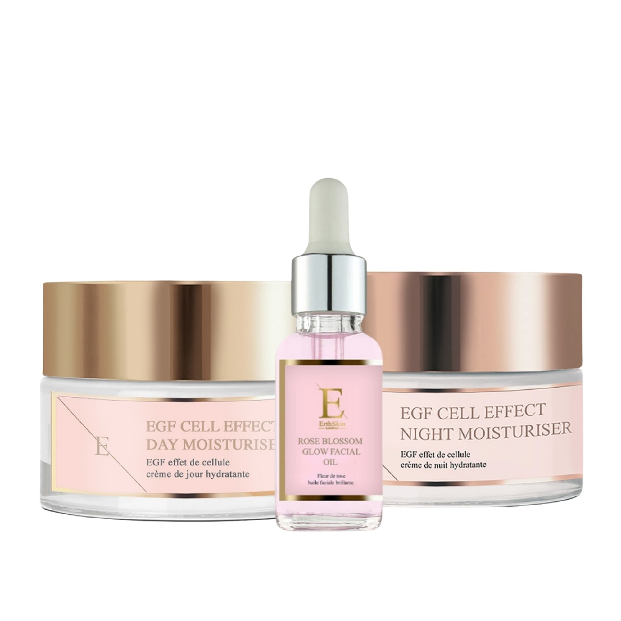 Anti-Aging Trio : EGF Day & Night Moisturizers + Rose Facial Oil