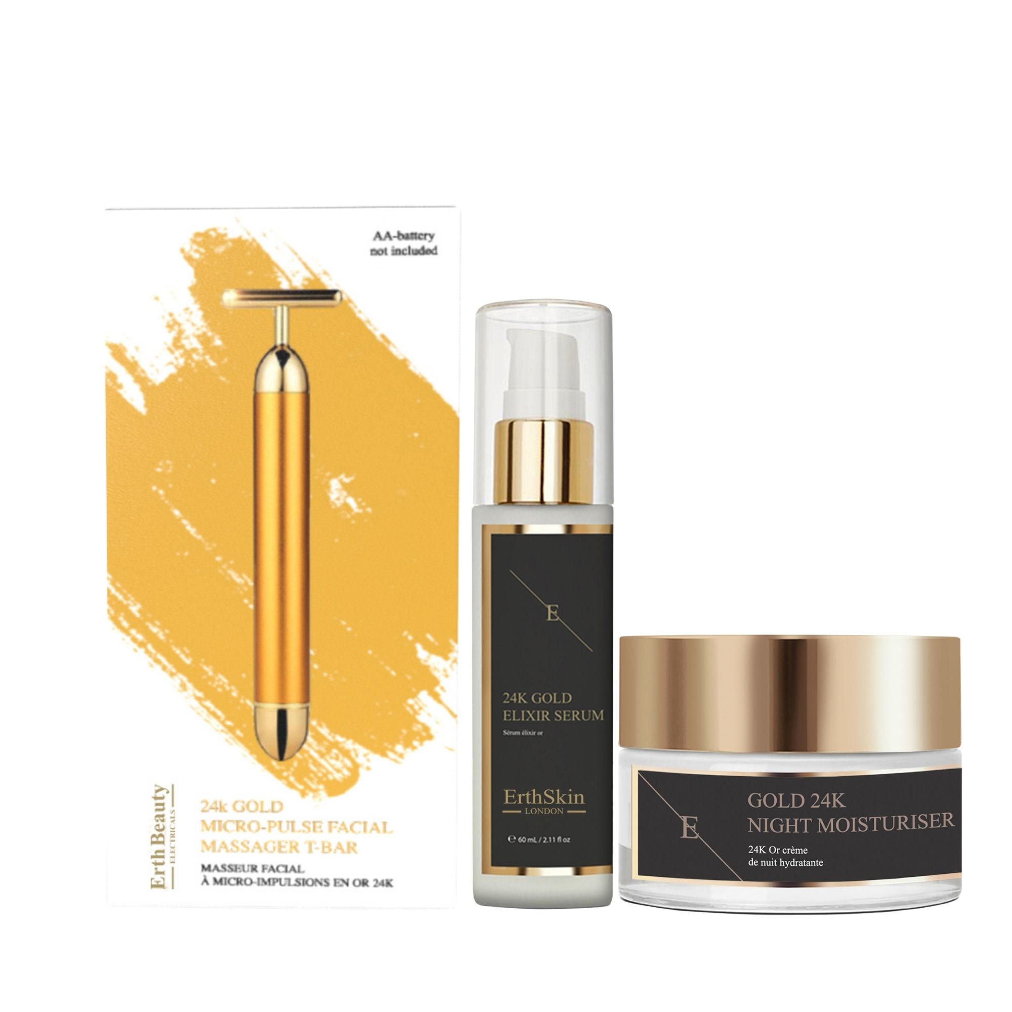 Anti-Aging Gold Kit: T-Bar, Moisturizer 50ml & Serum 60ml