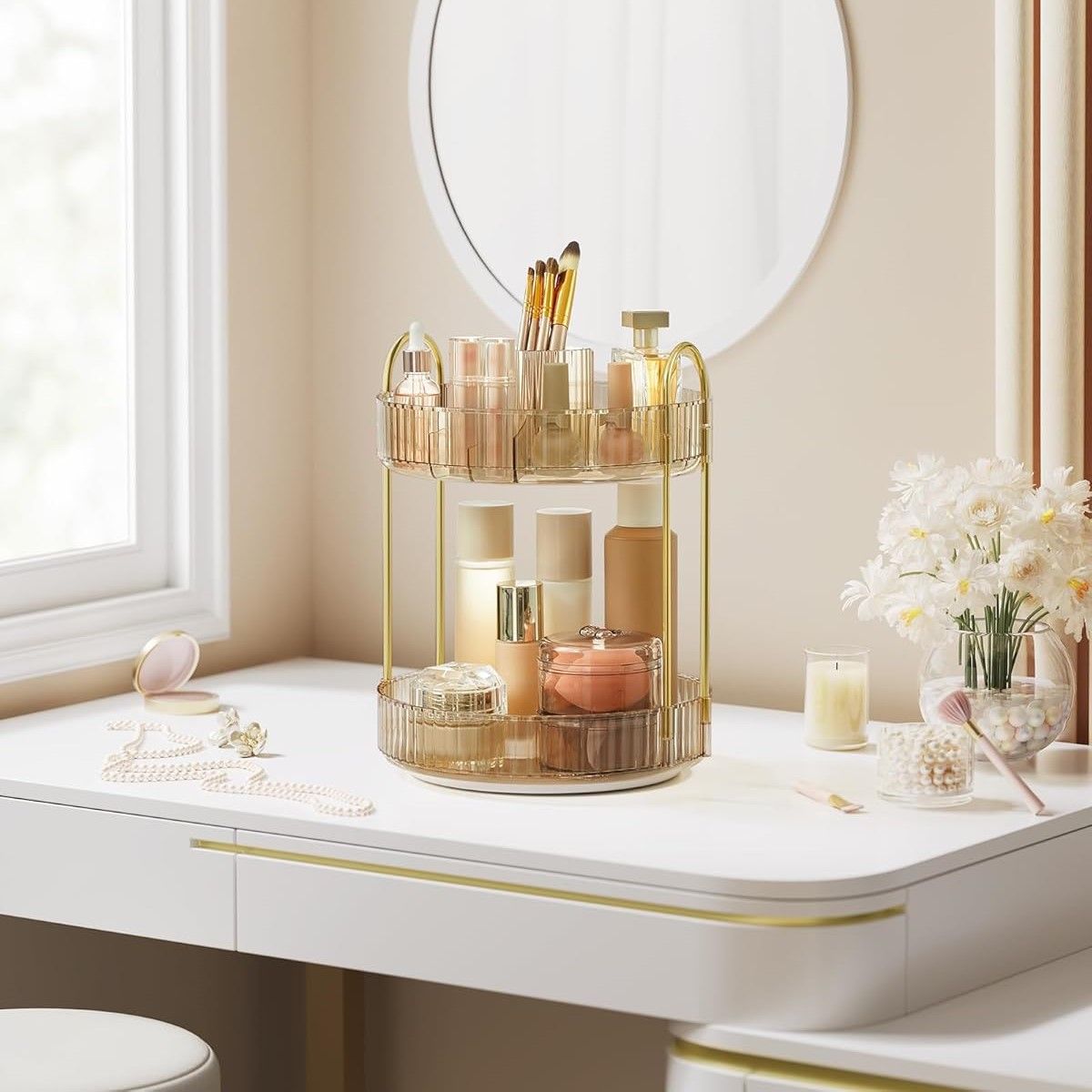 Rotating Makeup Organiser 2 Tier Customisable Skincare Rack