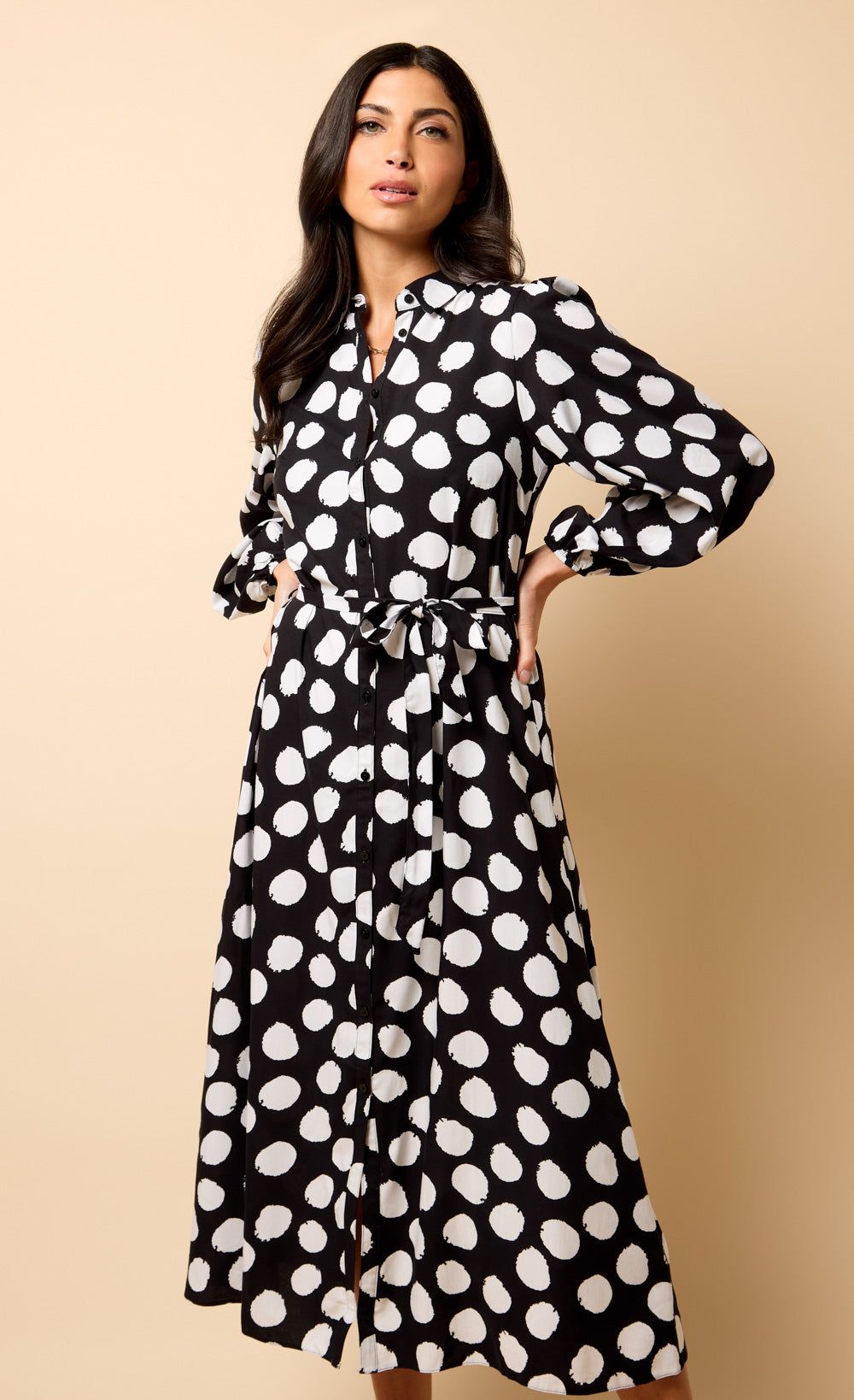 Saffron and Amber Monochrome Spot Print Midi Dress