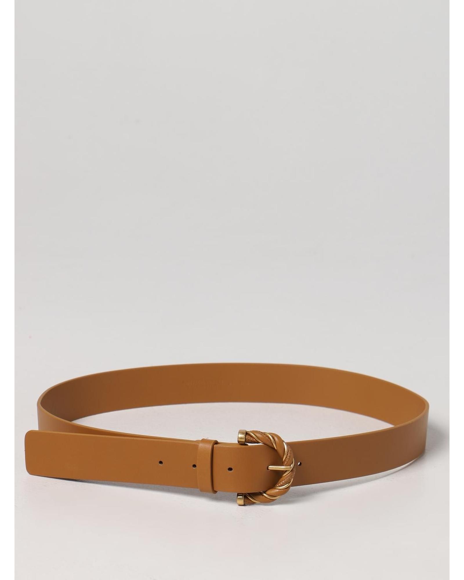 Leather Belt with Twisted Buckle- Camel