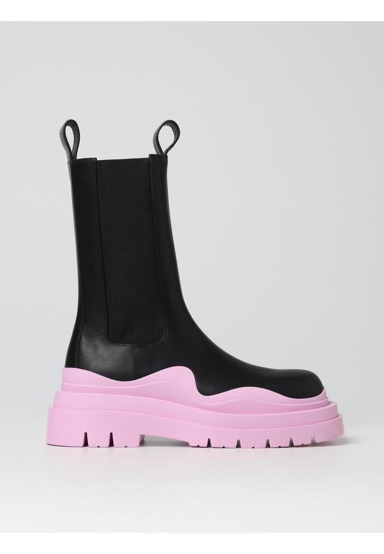 Stretch Leather Ankle Boots Padded Platform- Black