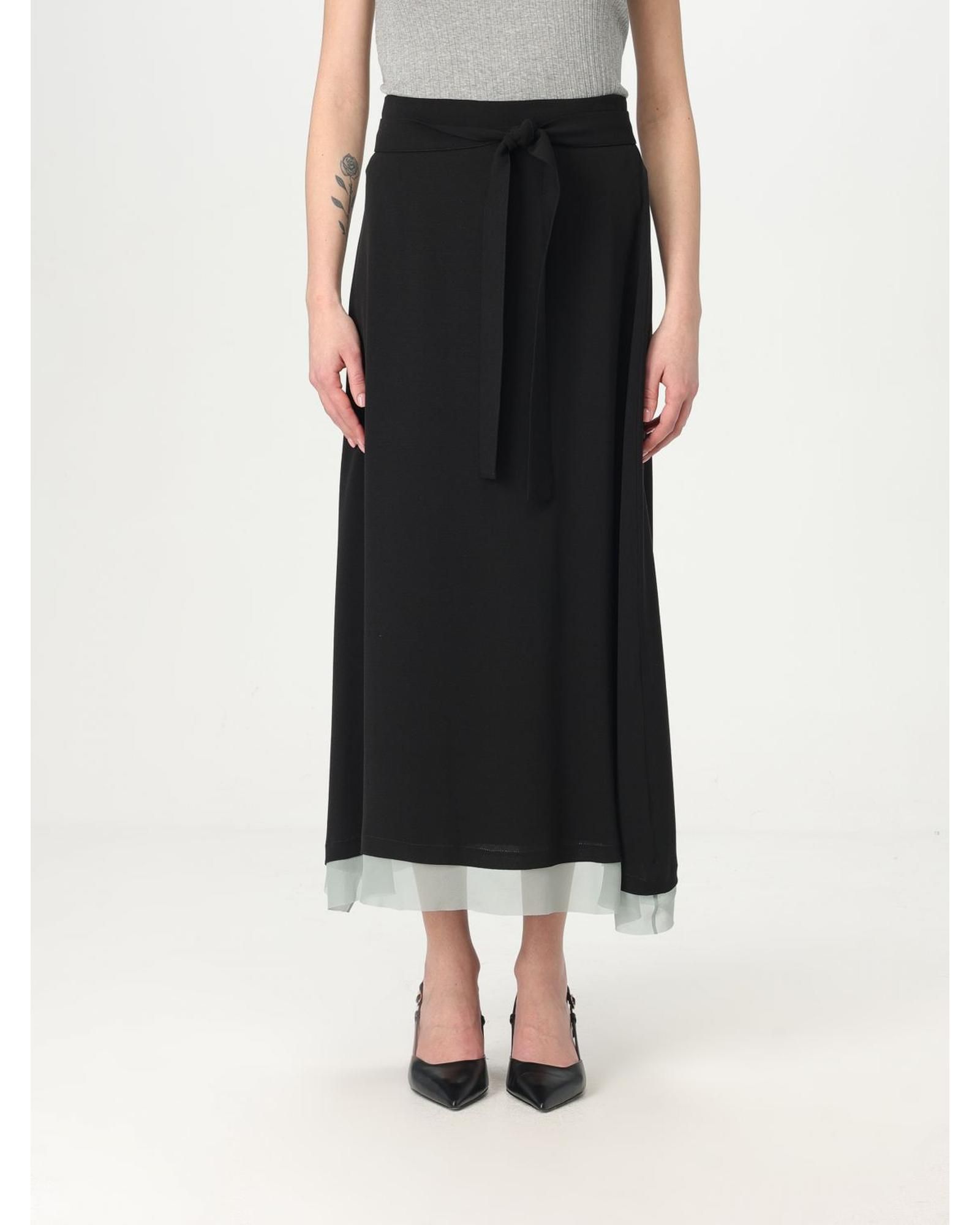 Layered Midi Skirt with Tie Belt- Black