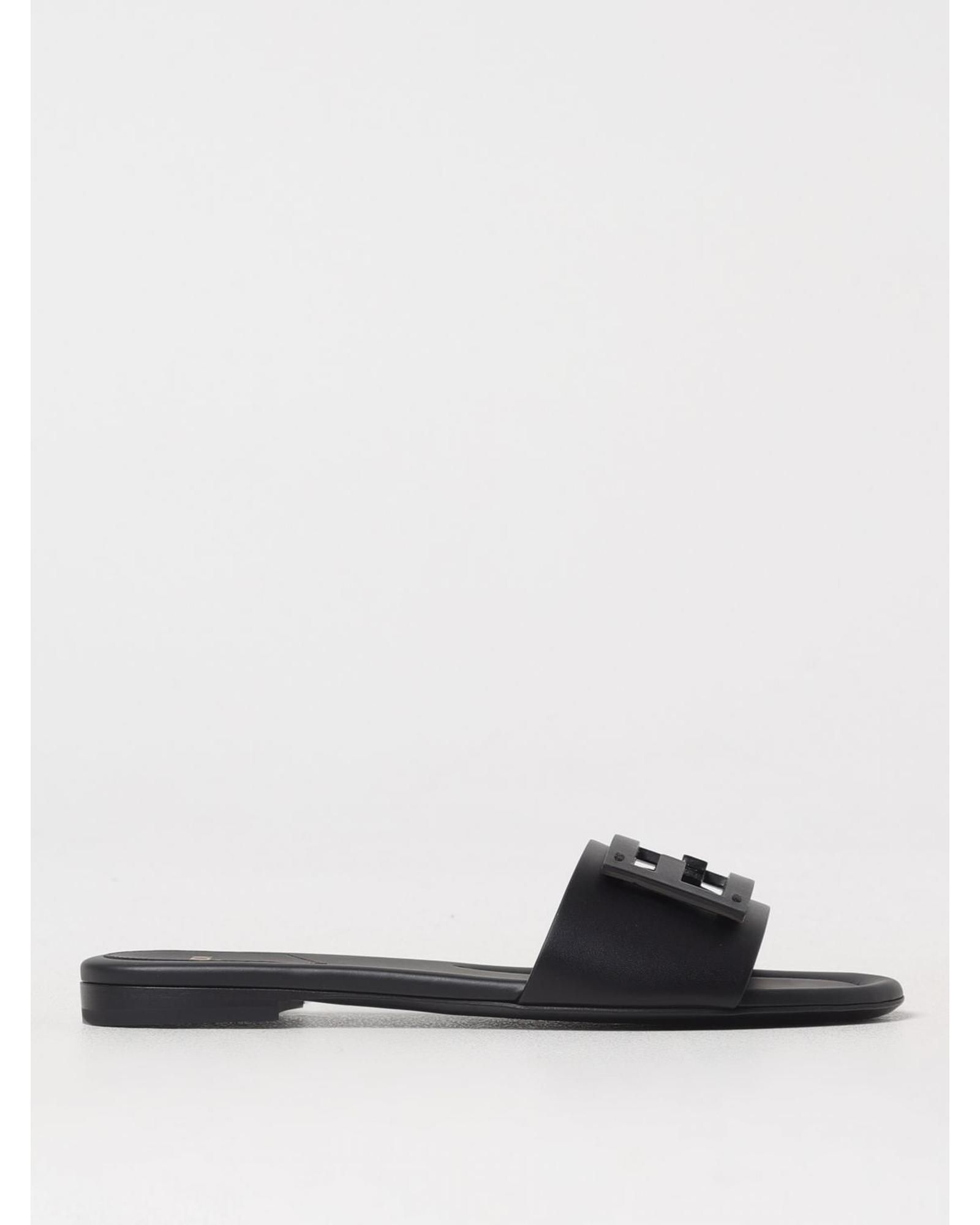Leather Slide Sandals- Black Flat Sandals