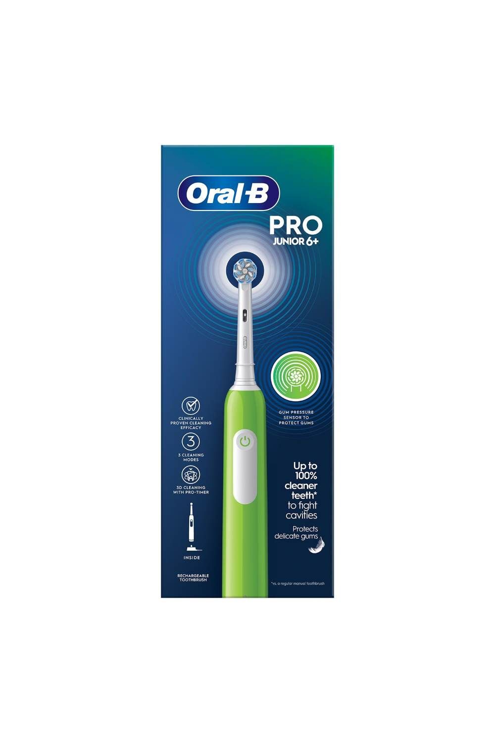 Pro Junior 'Electric Rechargeable Toothbrush' for Kids Aged 6+, Green