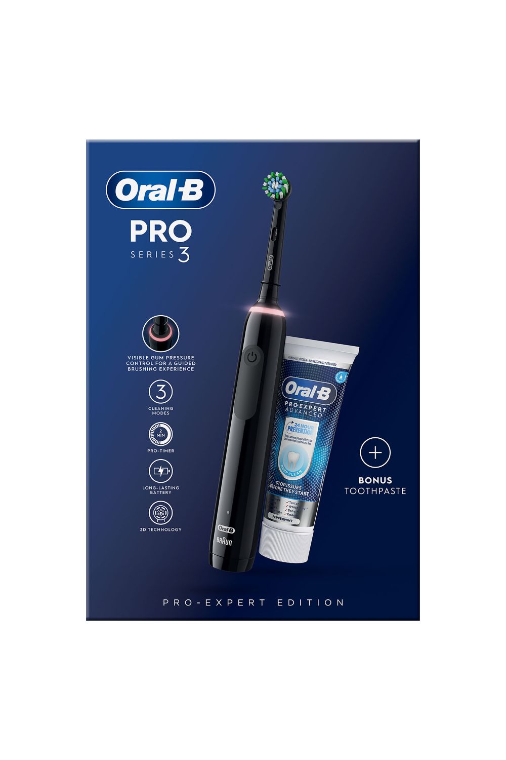 Pro Series 3 'Electric Rechargeable Toothbrush' with Bonus Toothpaste, Black