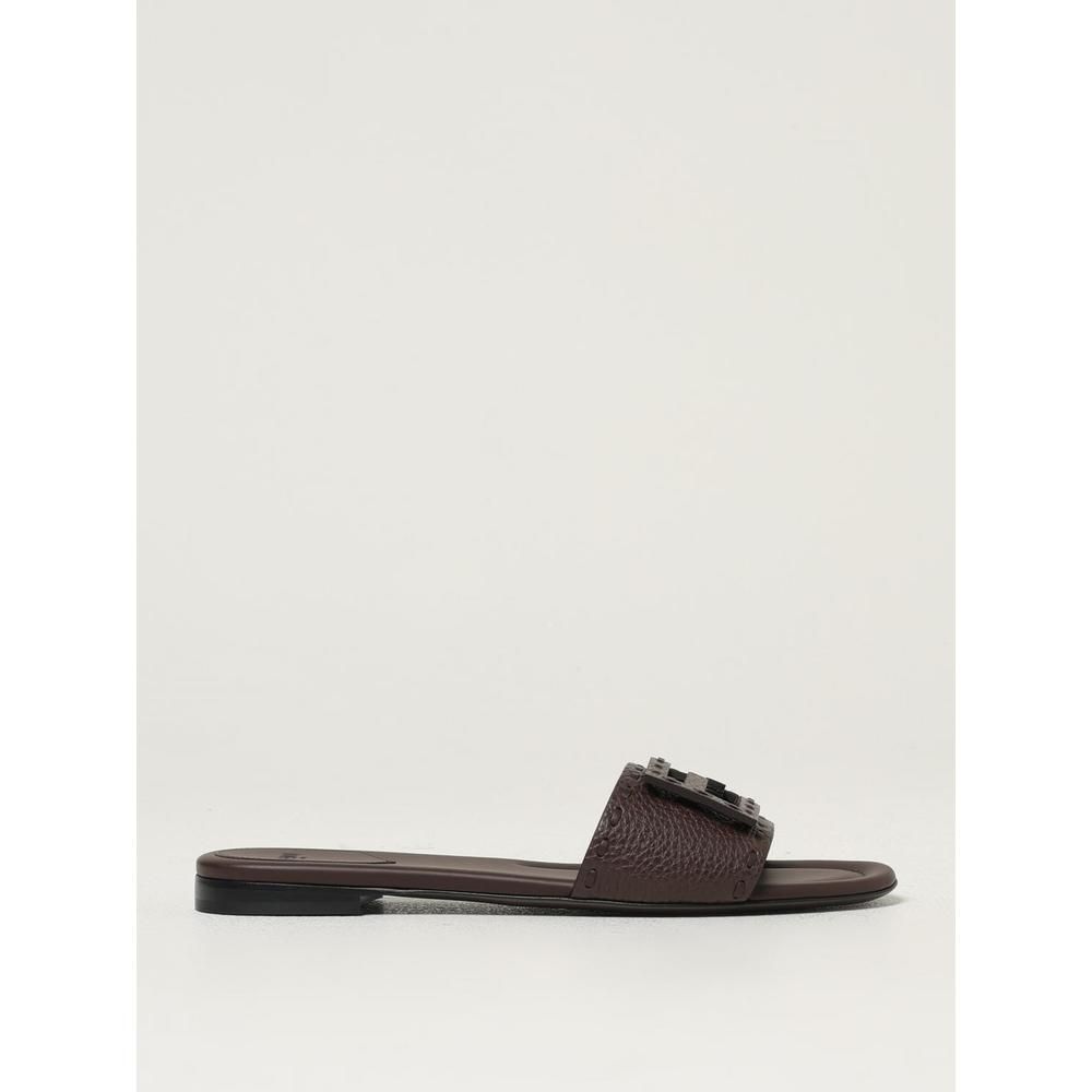 Leather Slide Sandals- Dark Flat Sandals