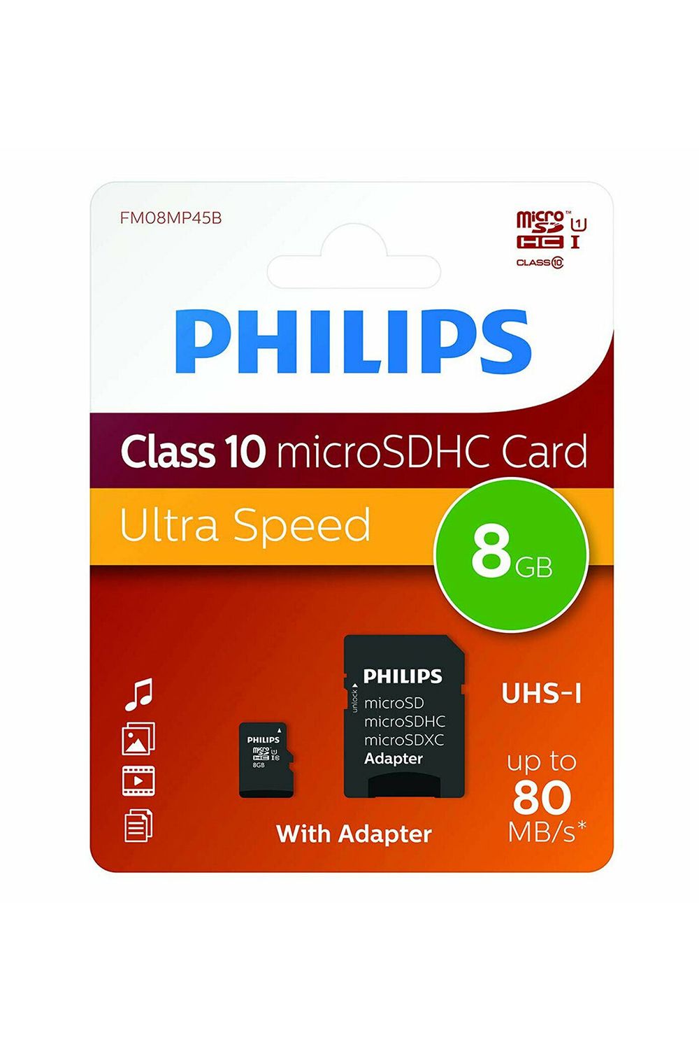 Micro SDHC Class10 Ultra Speed Memory Card with Adapter, 8GB