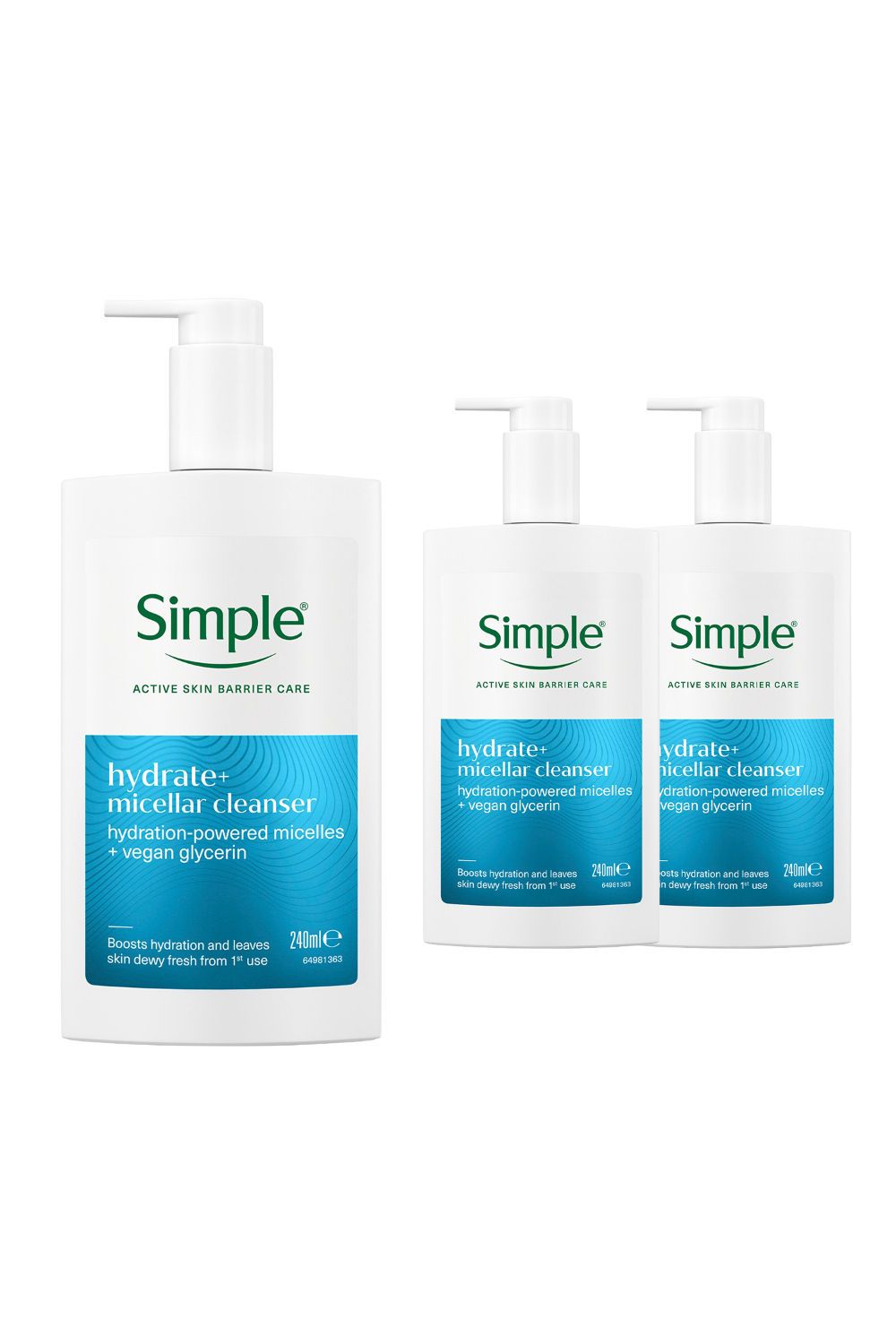 Hydrate+ Micellar Refreshing Gentle Facial 'Cleanser' 240ml,3 pack