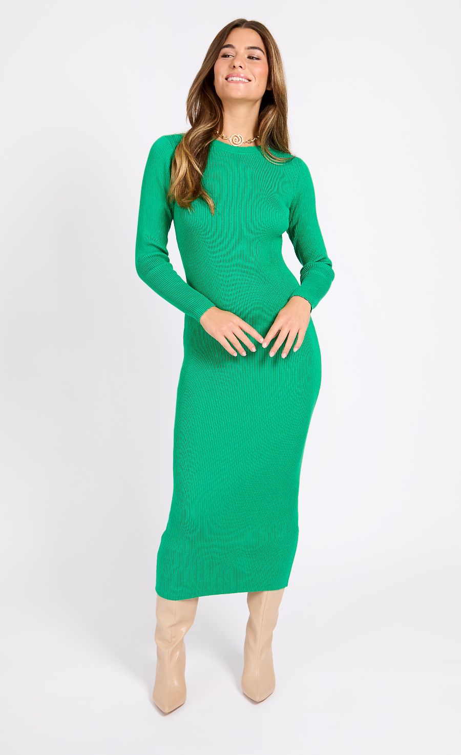 Green Ribbed Midaxi Dress