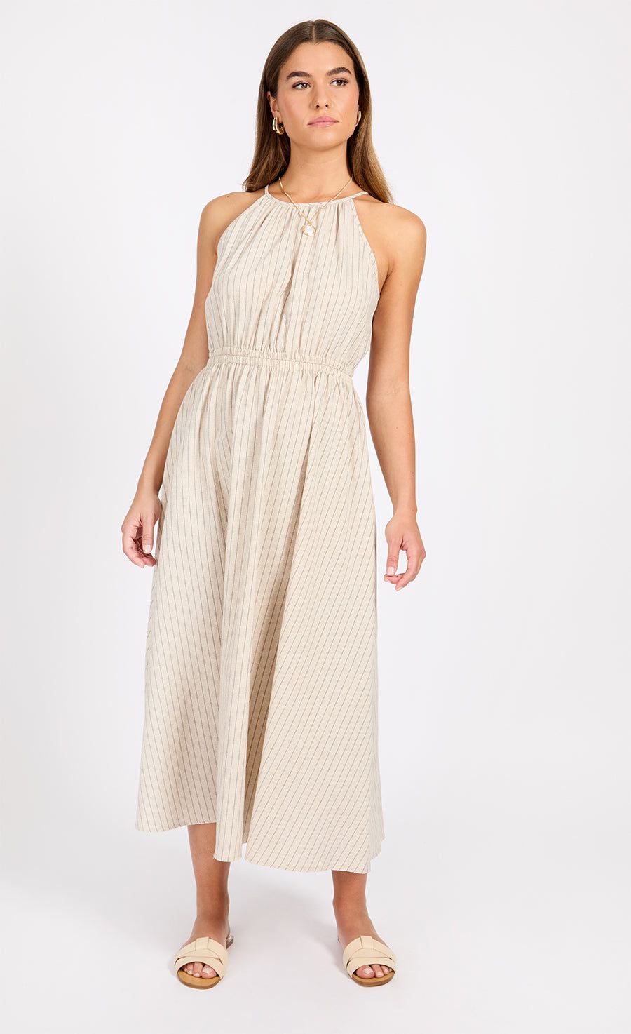 Striped Linen Midaxi Dress