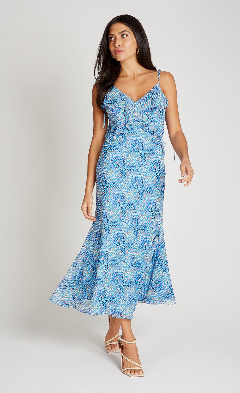 Blue Print Chiffon Midaxi Dress