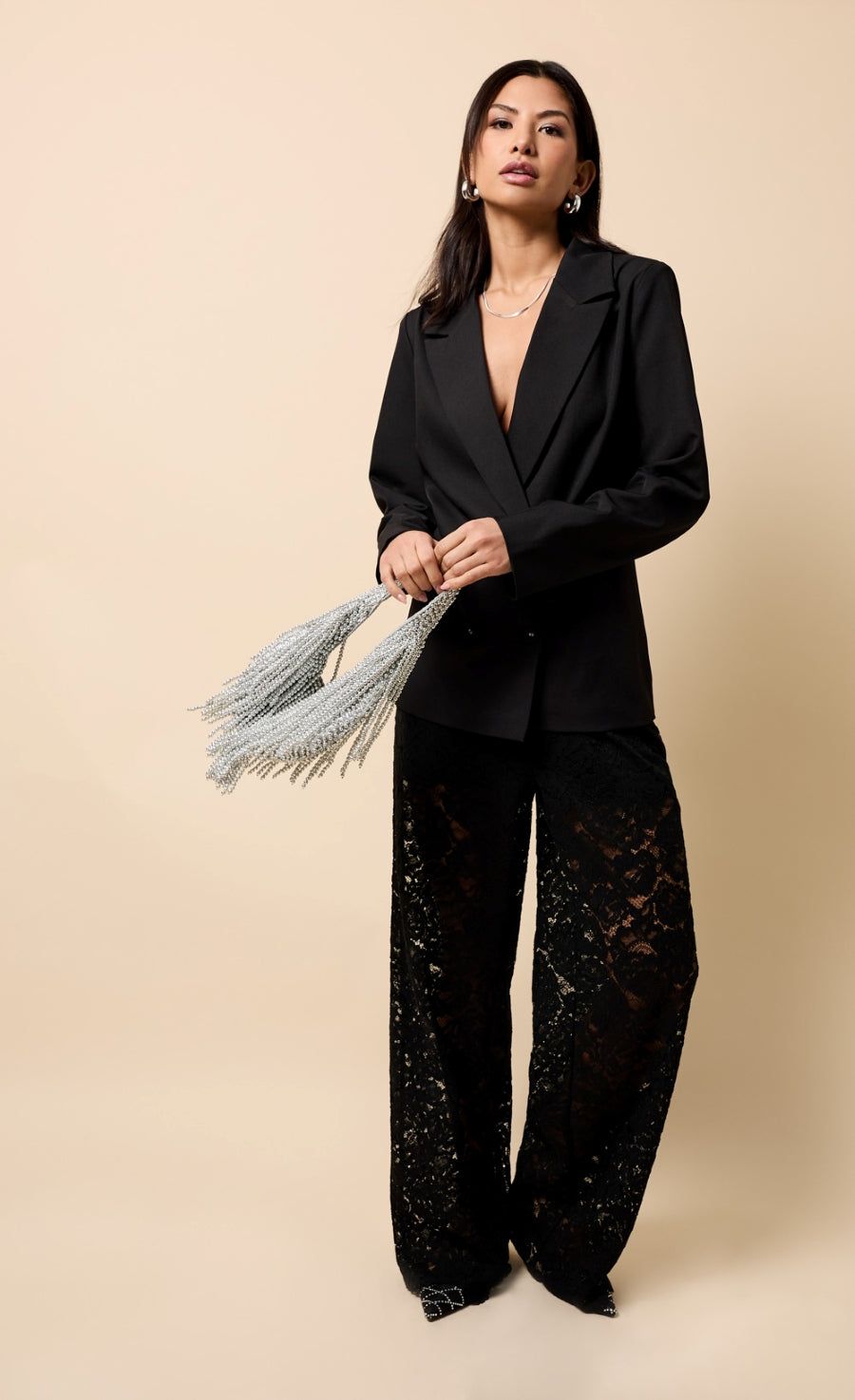 Black Lace Wide Leg Trousers