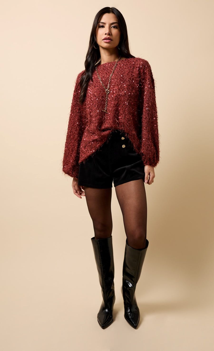 Black Velvet Button Detail Shorts