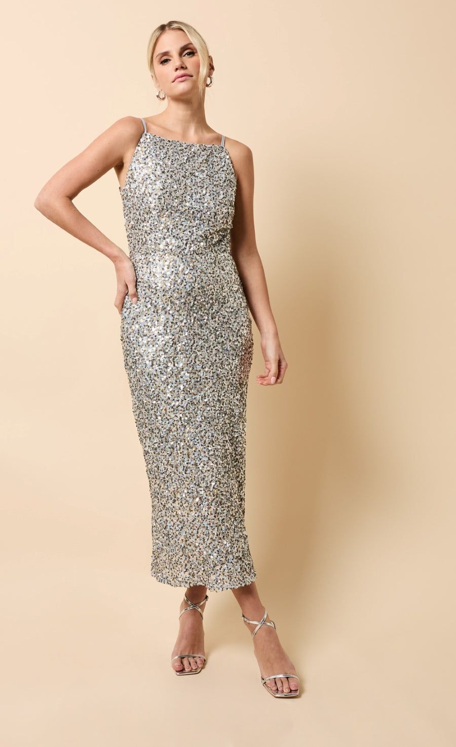 Silver and Gold Sequin Midaxi Dress