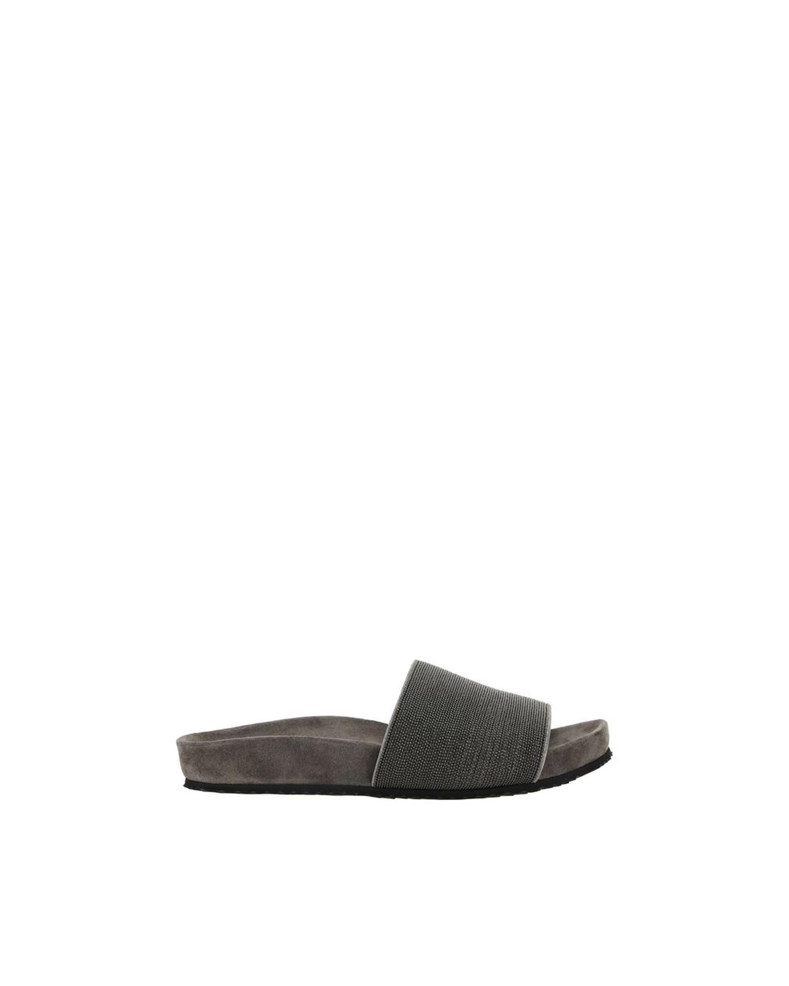 Beaded Suede Slide Sandals- Gray