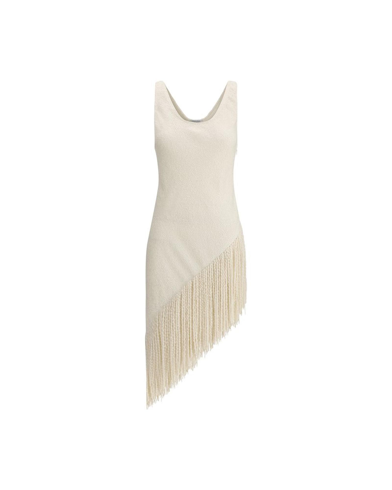Mini Dress Fringe Detail- Cream Clothing