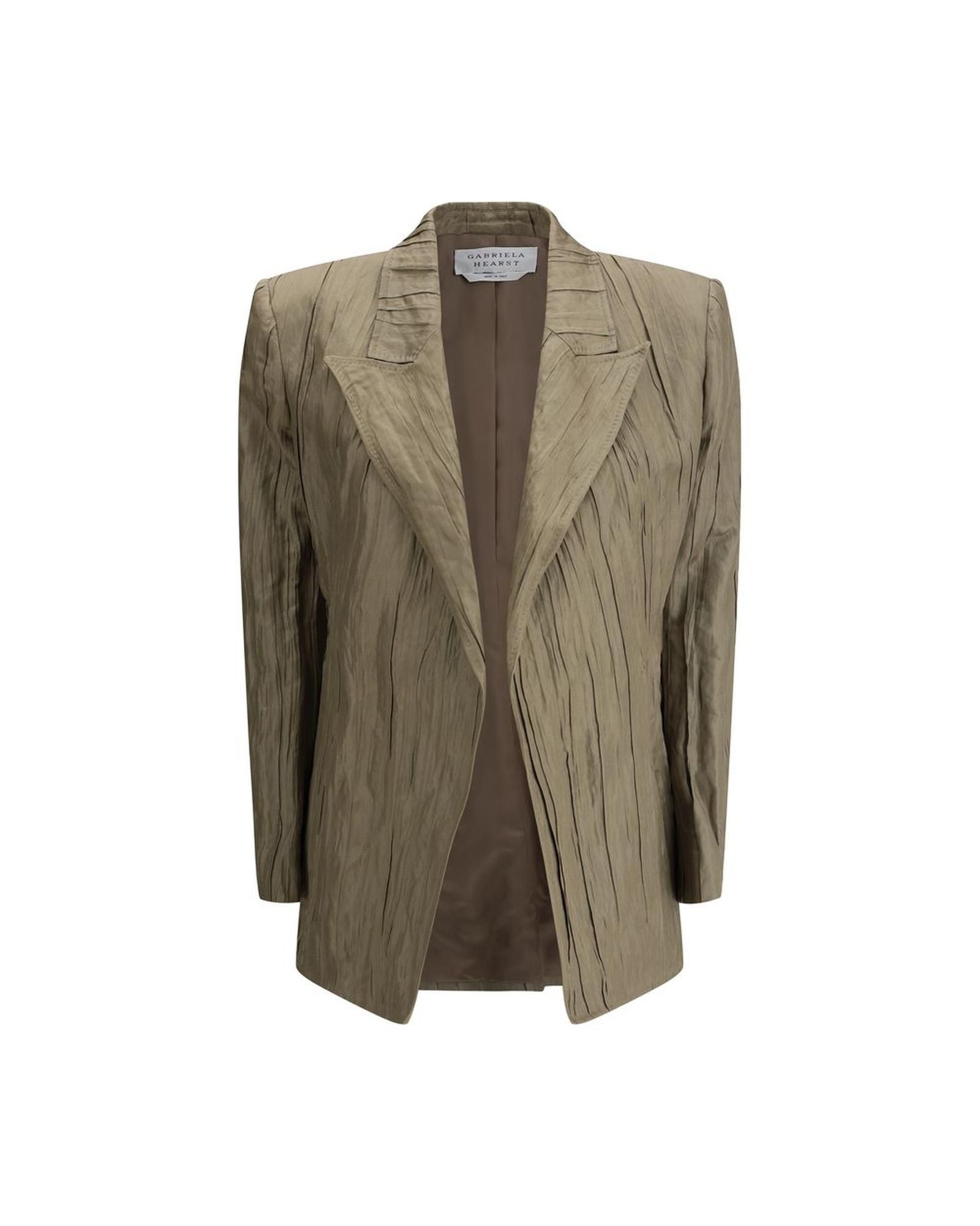 Pleated Silk Blazer Jacket- Gold Suits