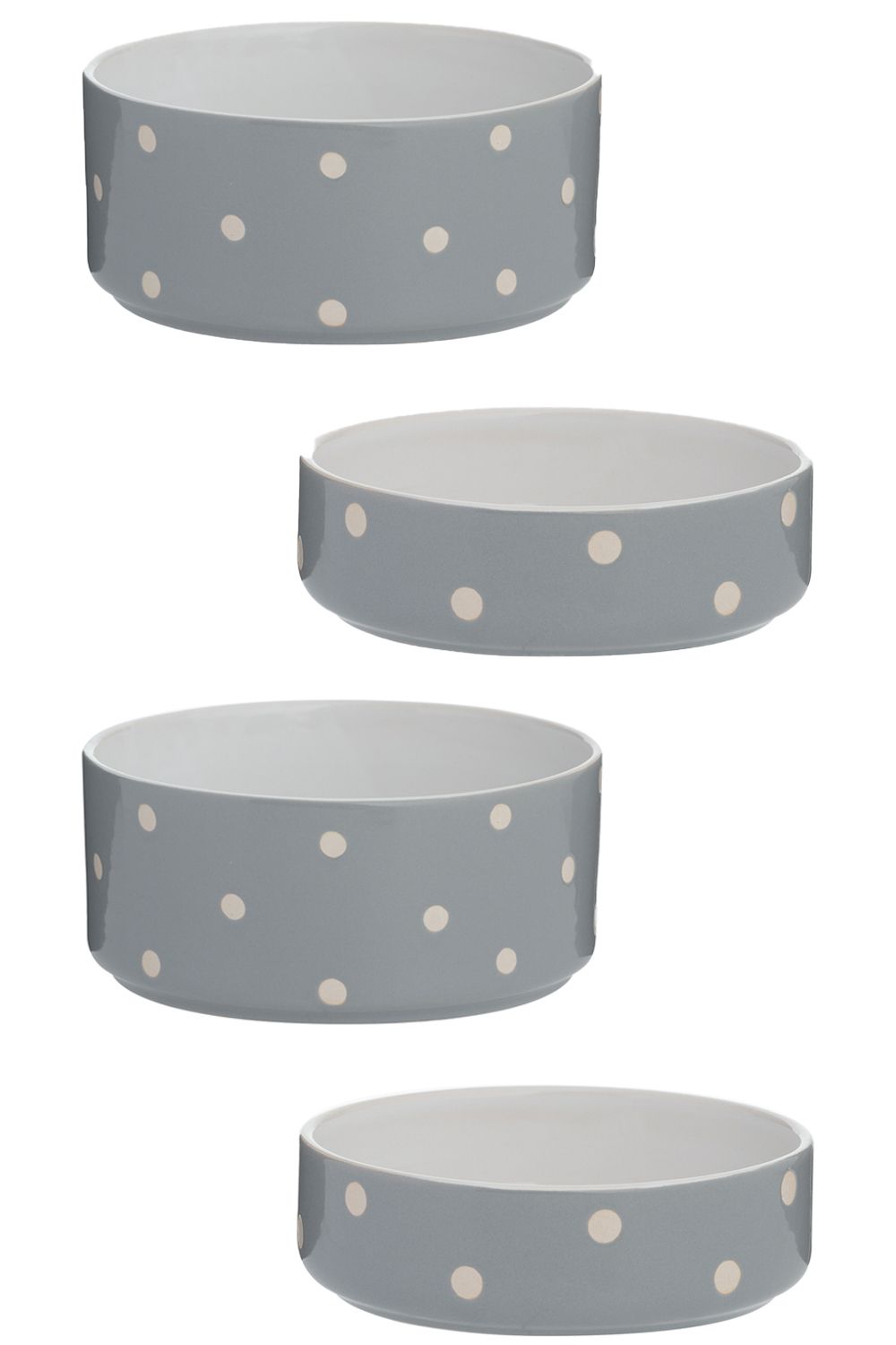 Polka Dot Grey 13cm Pet Bowl & 18cm Dog Bowl Set