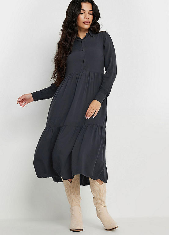 PixieGirl Petite Acid Wash Tiered Smock Dress