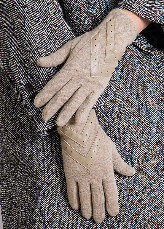 Totes Isotoner® Ladies Smartouch Wool Knit Glove With Chevron Detail in Beige