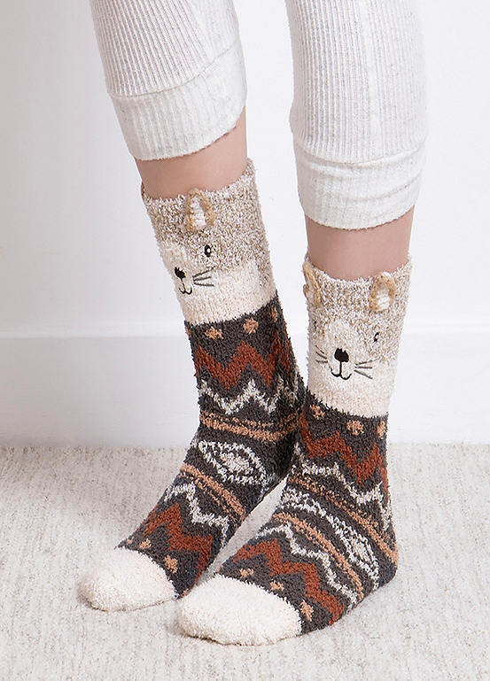 Totes Toasties® Ladies Novelty Super Soft Novelty Cat Slipper Socks