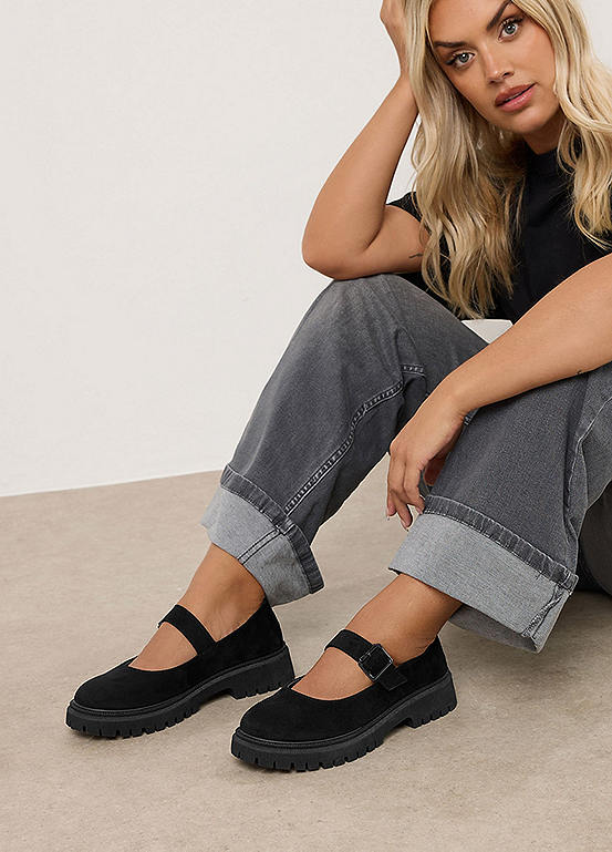 Yours Wide Fit & Extra Wide Fit Faux Suede Chunky Mary Jane Shoes